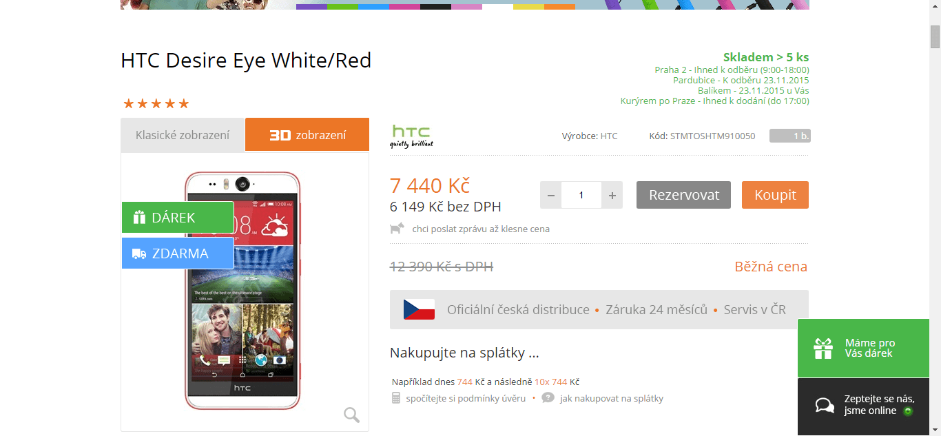 HTC Desire EYE, 4x 2,3GHz, 2GB RAM, 5,2"