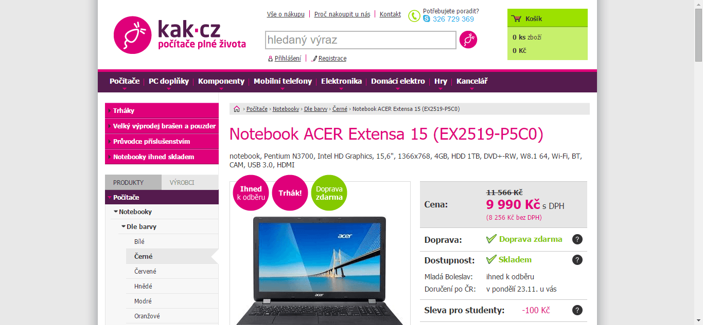 Acer, až 2,4GHz, 4GB RAM, 1TB, 15,6"