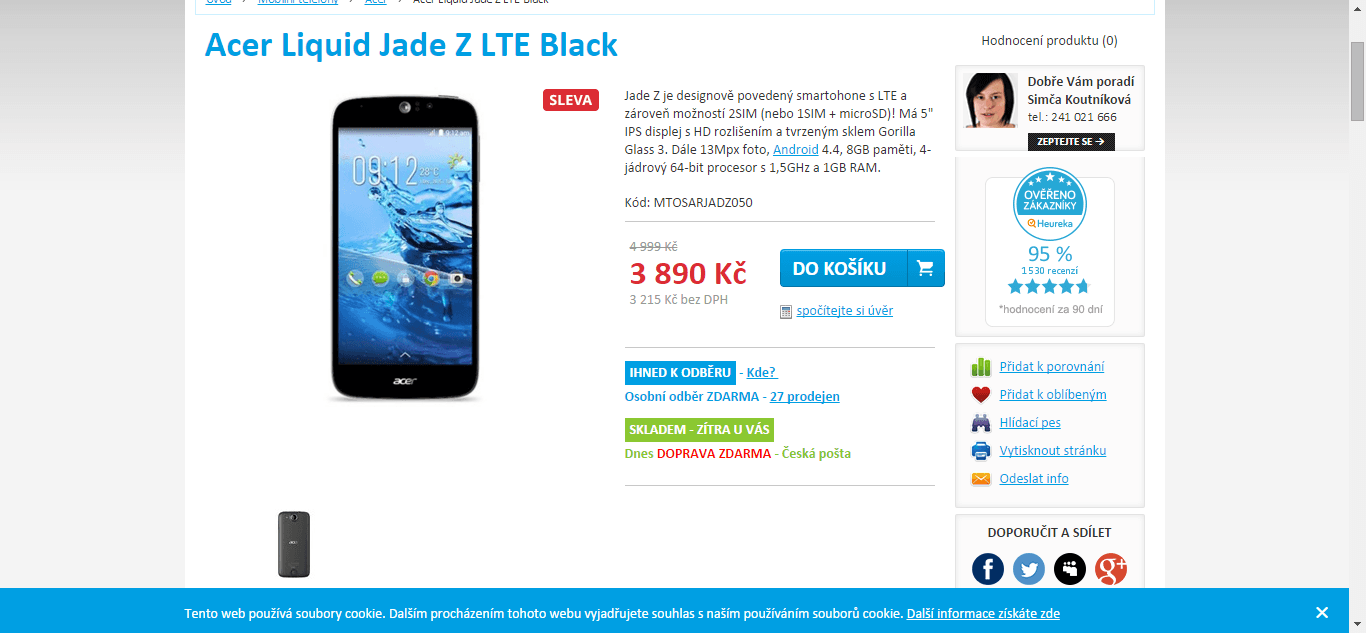 Acer Liquid Z, 4x 1,5GHz, 1GB RAM, 5"