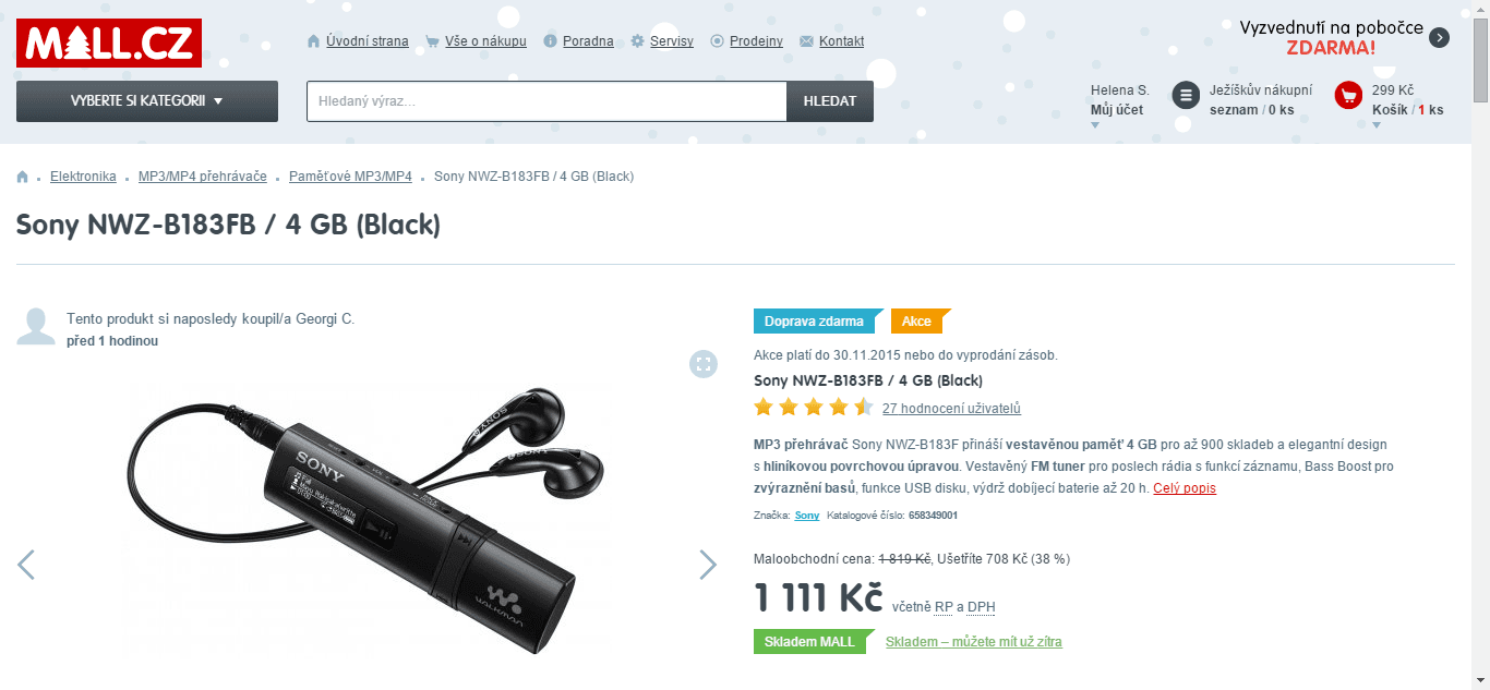 MP3 přehrávač Sony