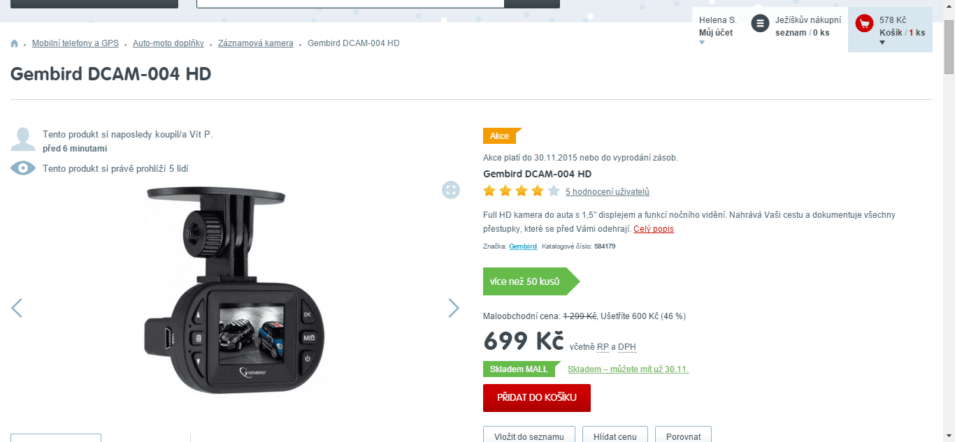 Autokamera Gembird DCAM-004 HD
