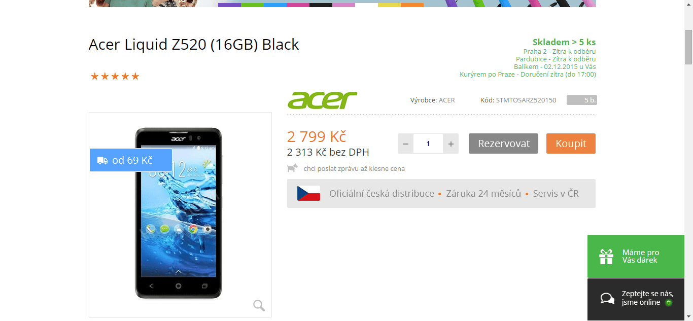 Acer Z520, 4x 1,3GHz, 2GB RAM, 5"