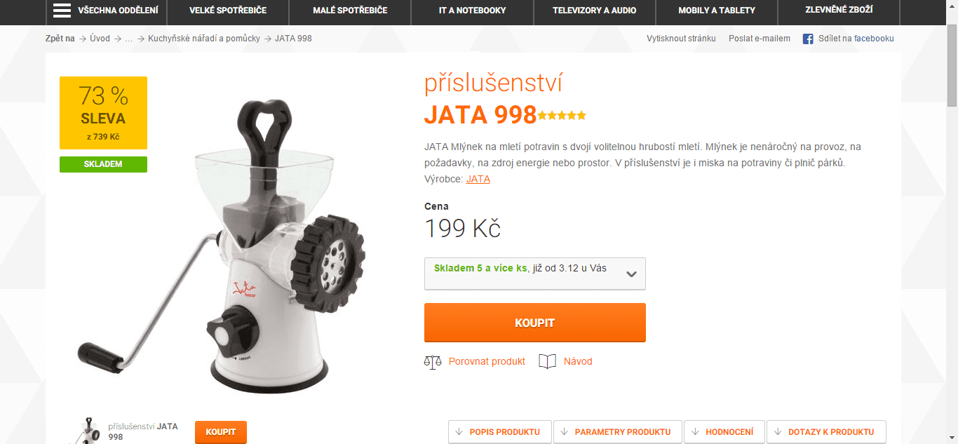 Ruční mlýnek na maso a potraviny