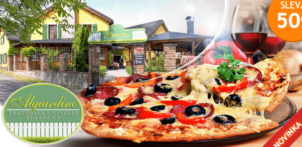2x 32cm pizza dle výběru a 1x láhev červeného vína