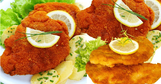 800g vepřových a kuřecích řízků s přílohou 