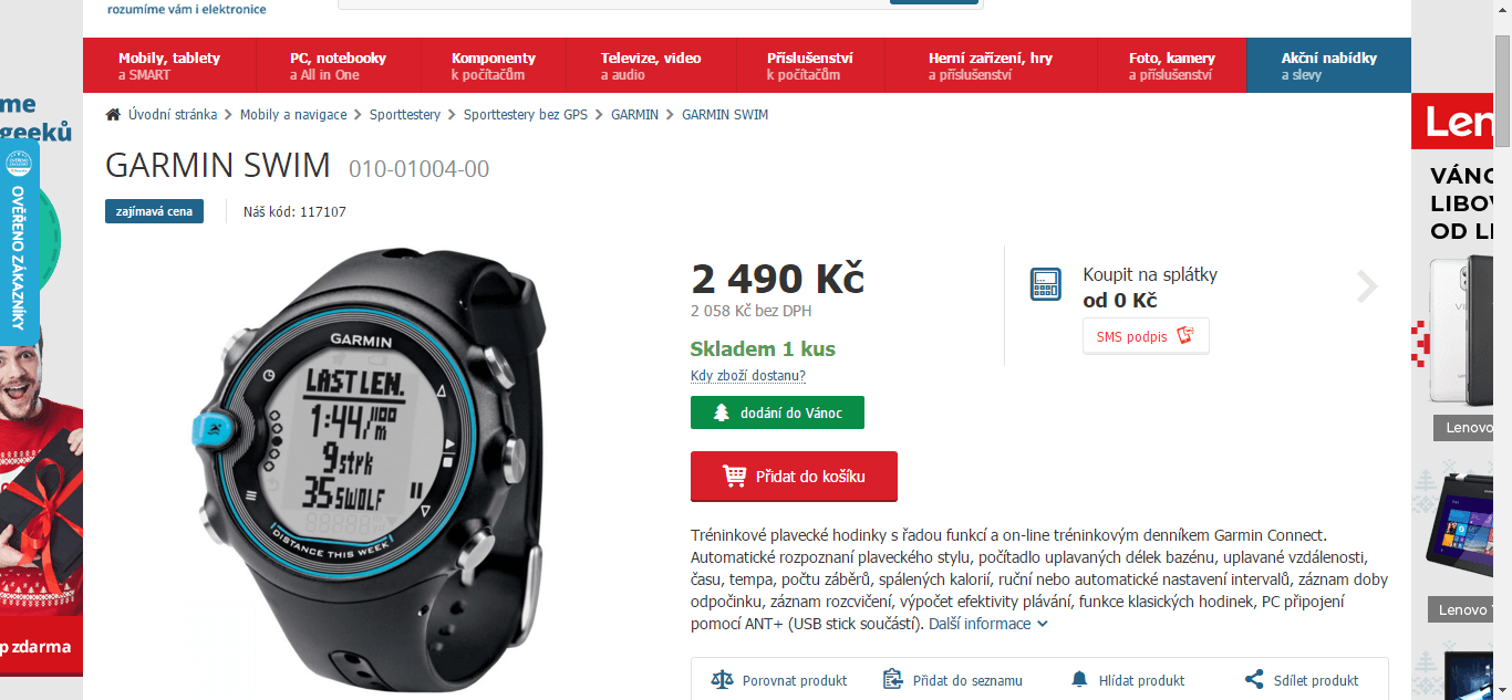 Chytré hodinky pro plavce Garmin Swim