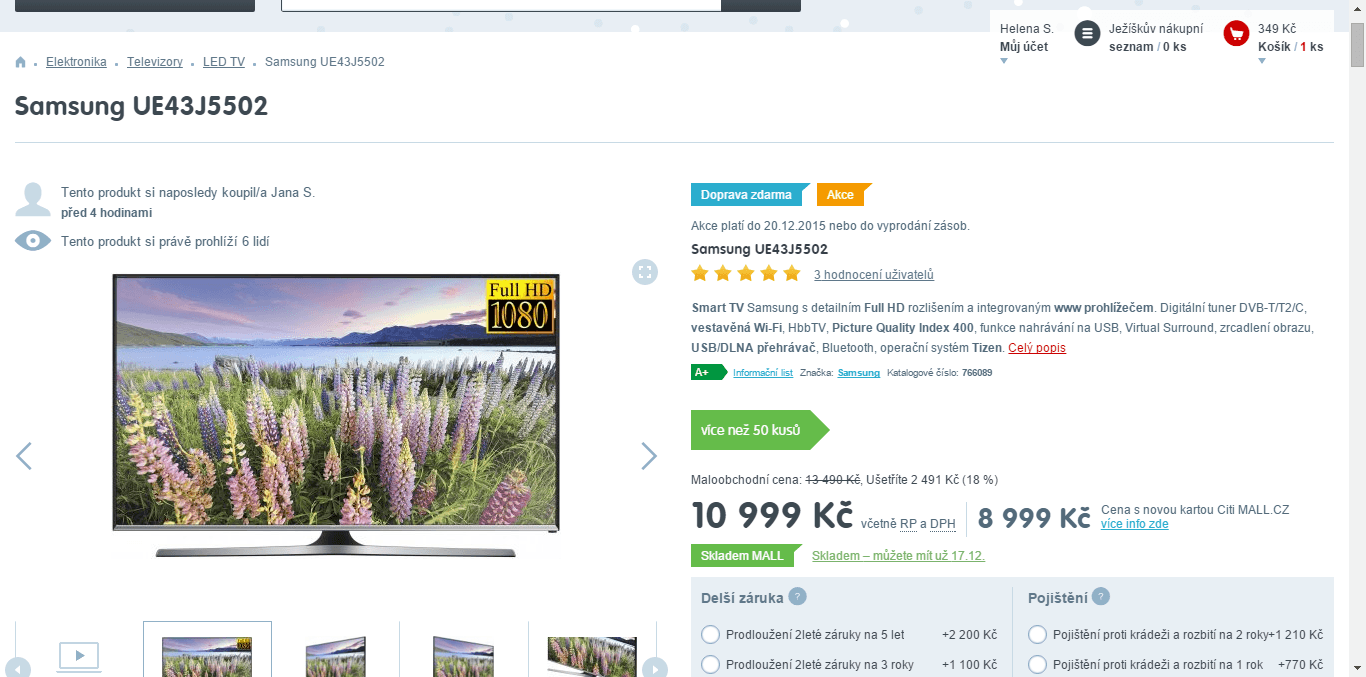 Full HD, Smart TV, 109 cm, Samsung