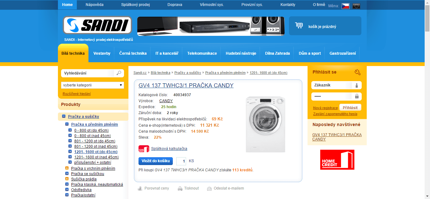 Pračka Candy, 7 kg, 1300 ot., A+++