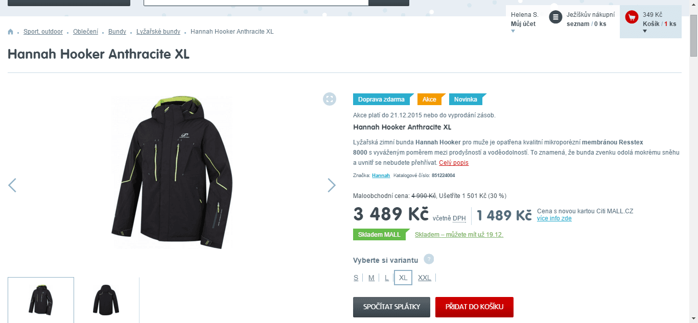 Pánská zimní bunda Hannah Hooker Anthracite