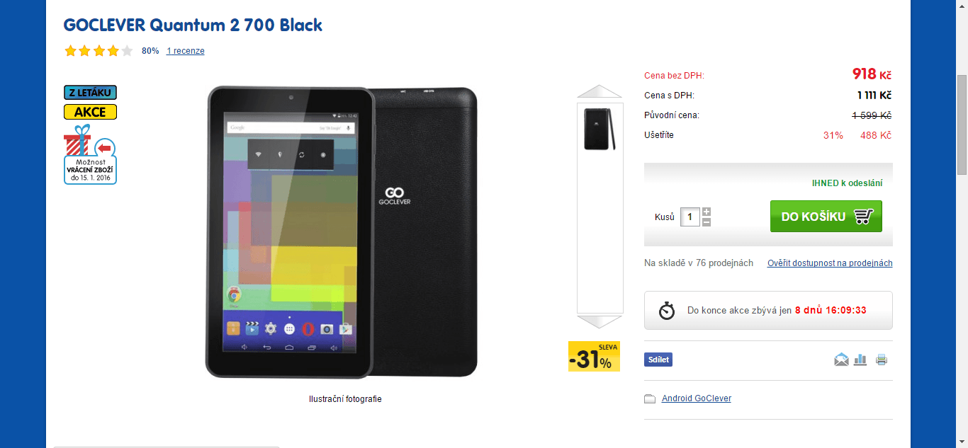 GoClever tablet, 2x 1,5GHz, 512MB RAM, 7"
