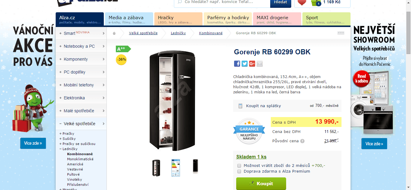 Černá lednice s mrazničkou Gorenje