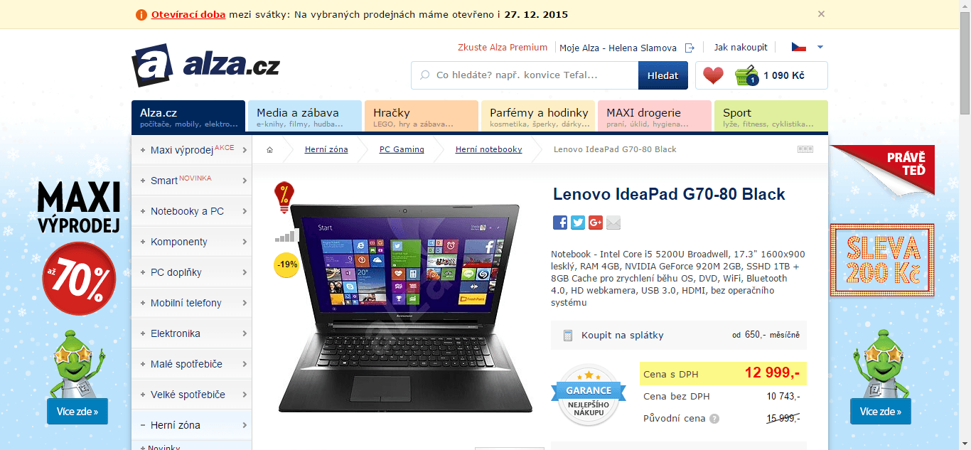 Lenovo, i5 až 2,7GHz, 4GB RAM, 2GB grafika, 17,3"