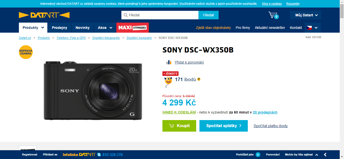 Sony Cyber-Shot DSC-WX350, 18,2MPx, 20x zoom