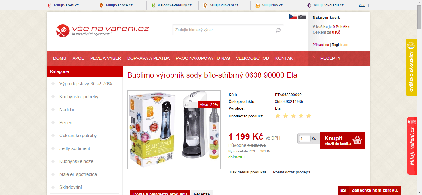 Výrobník sody Eta Bublimo stříbrný