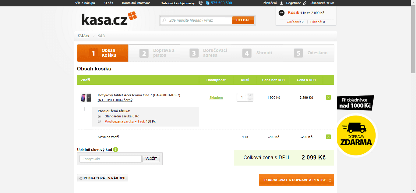 Tablet Acer, 4x 1,3GHz, 1GB RAM, 7"