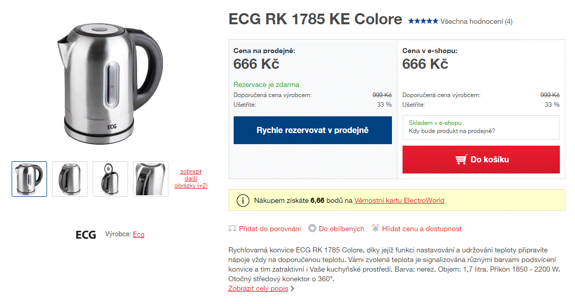 Nerez, teplotně nastavitelná konvice ECG