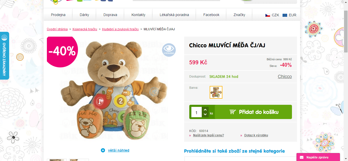 Chicco Méďa mluvící česky a anglicky