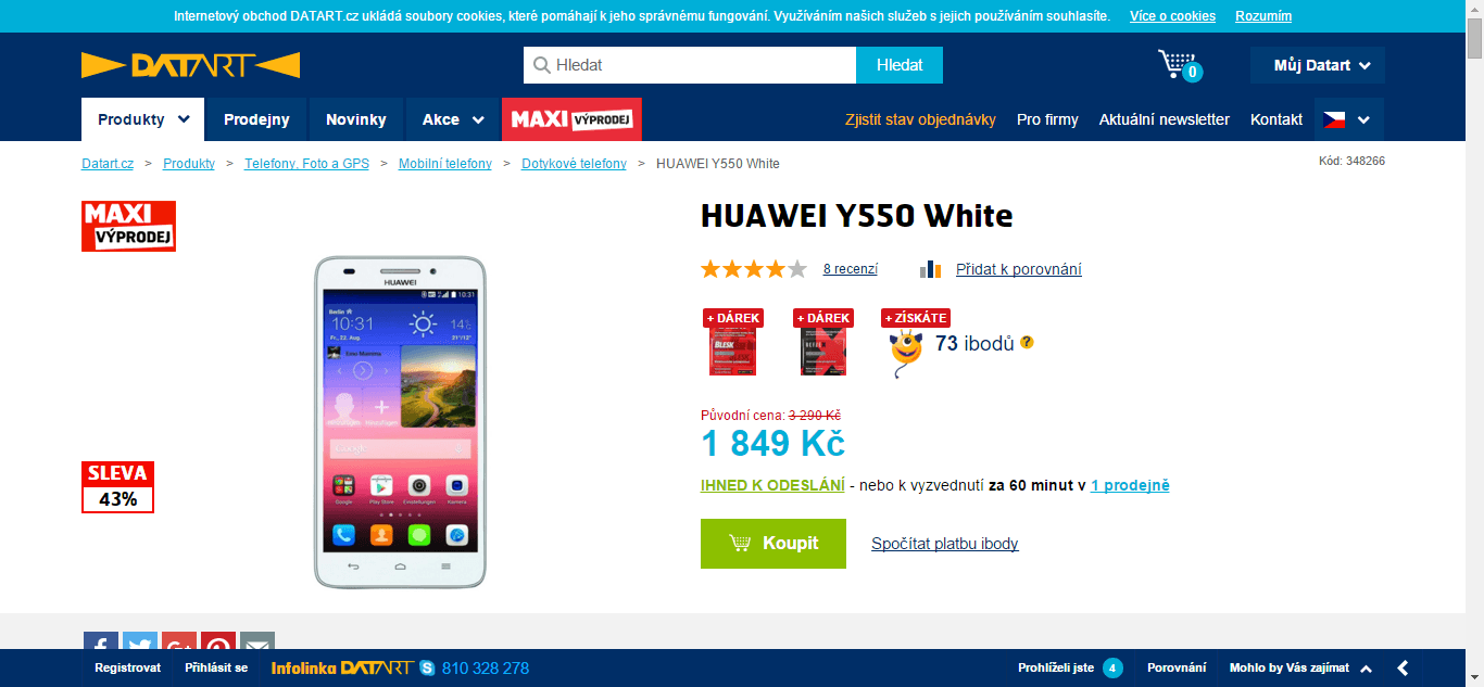 Huawei Ascend Y550, 4x 1,2GHz, 1GB RAM, 4,5"