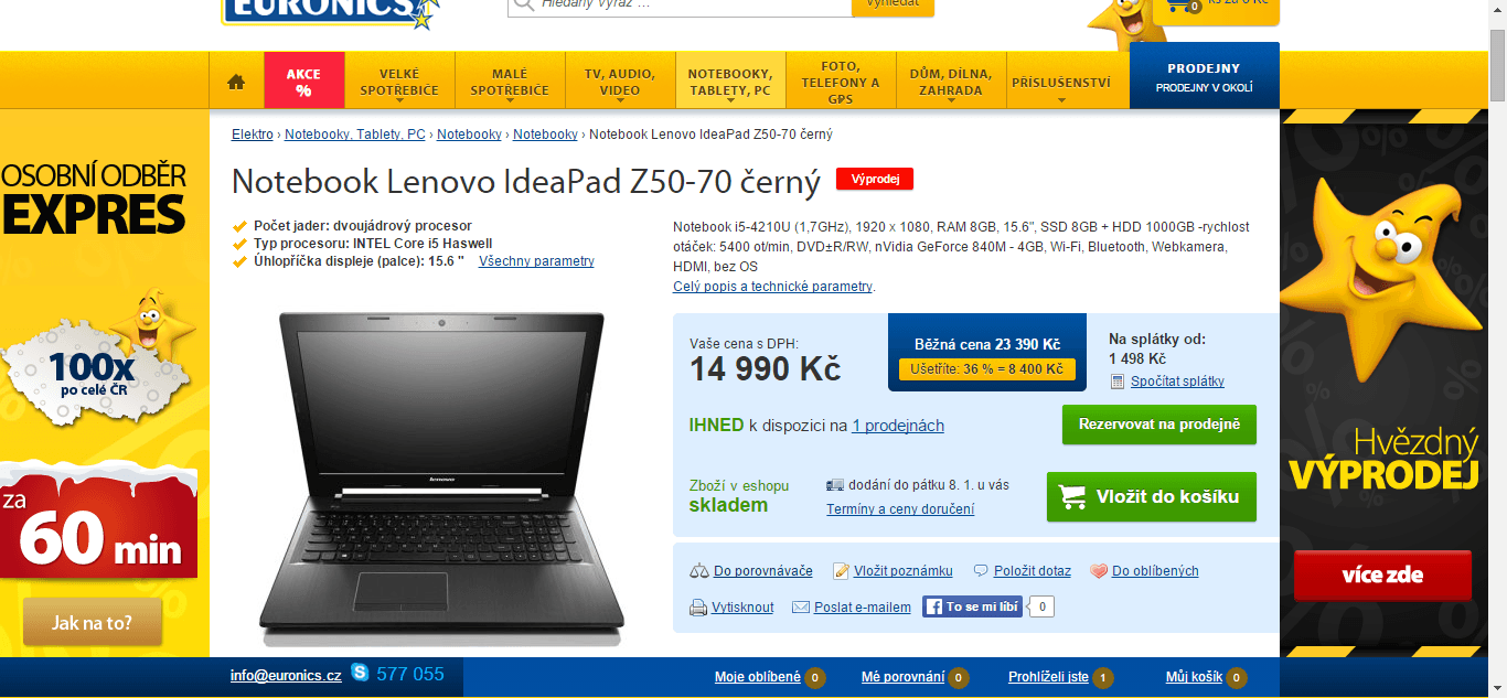 Lenovo, i5 až 2,7GHz, 8GB RAM, 4GB grafika, 15,6"