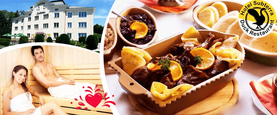 3chodové kachní menu+wellness jen pro vás dva