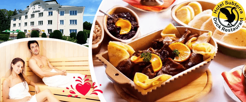 3chodové kachní menu+wellness jen pro vás dva