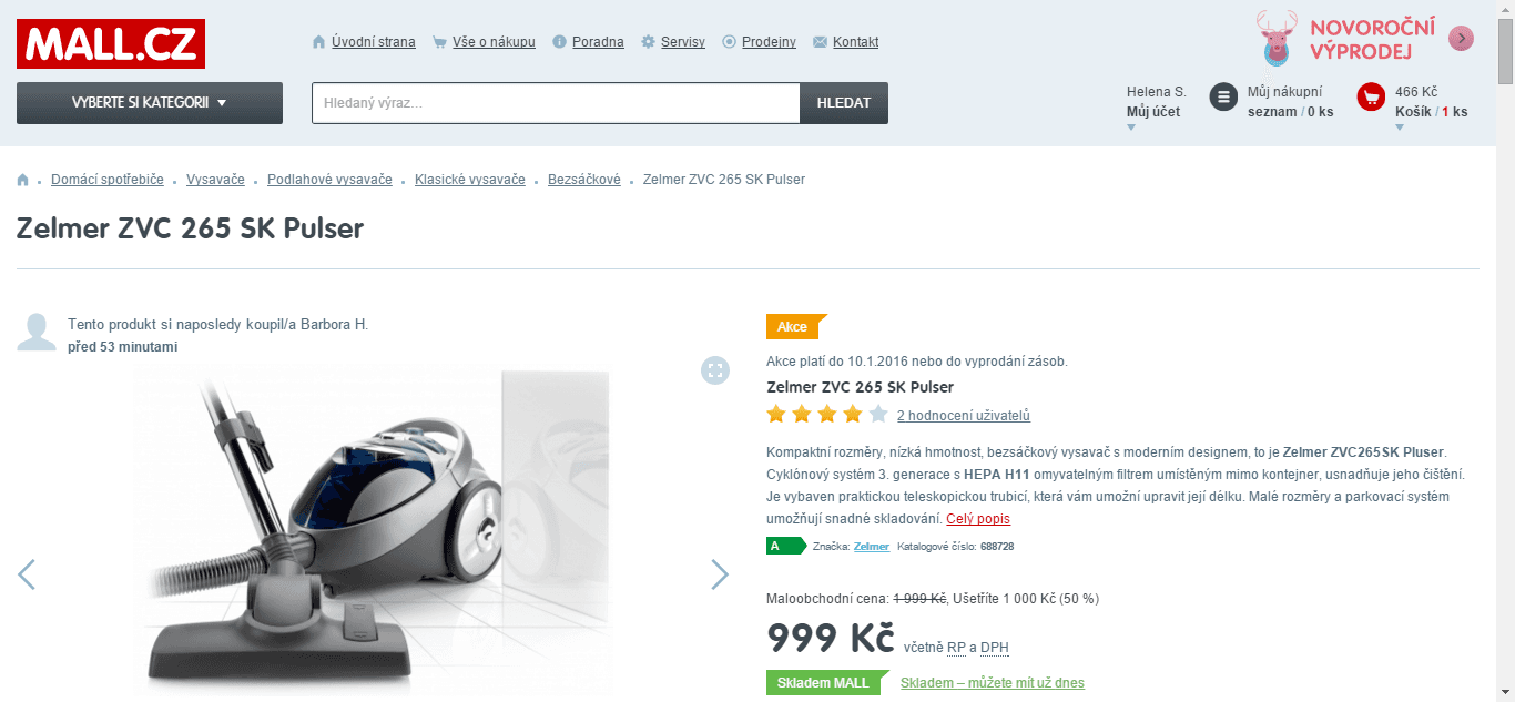 Bezsáčkový vysavač Zelmer ZVC265SK