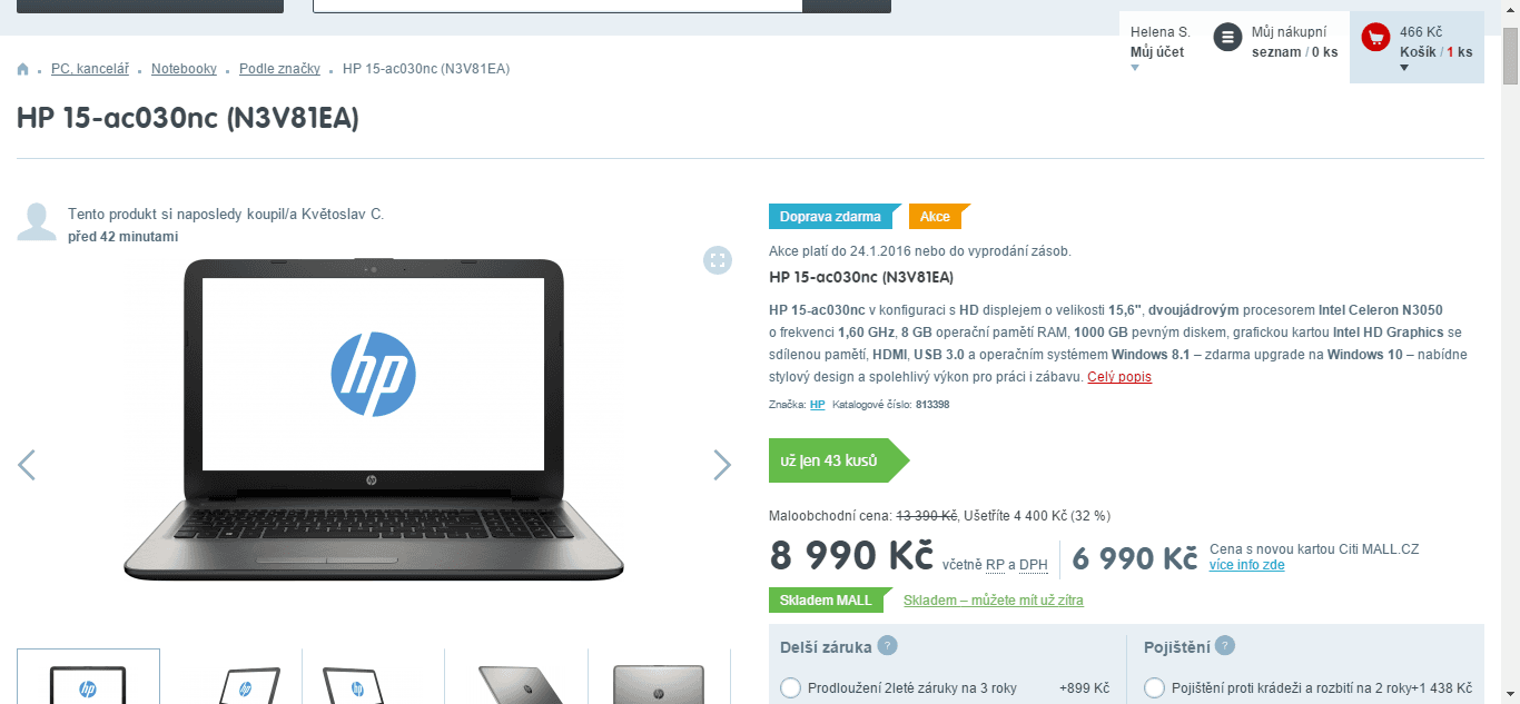 HP, až 2,16GHz, 8GB RAM, 15,6"