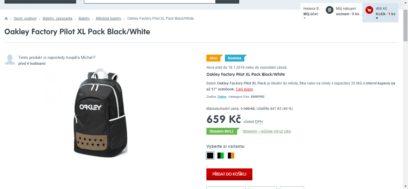 Batoh Oakley až 17", 3 barvy, 35 litrů