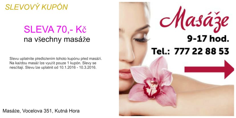 Masáže Kutná Hora - sleva 70 Kč na masáže