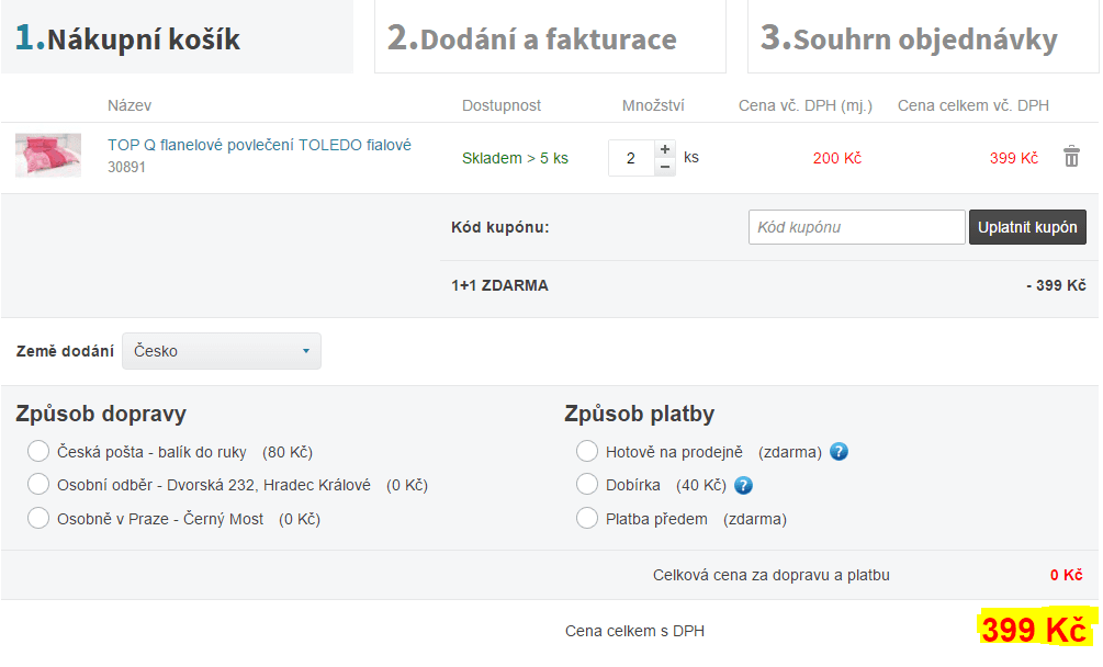 Akce 1 + 1 zdarma na povlečení