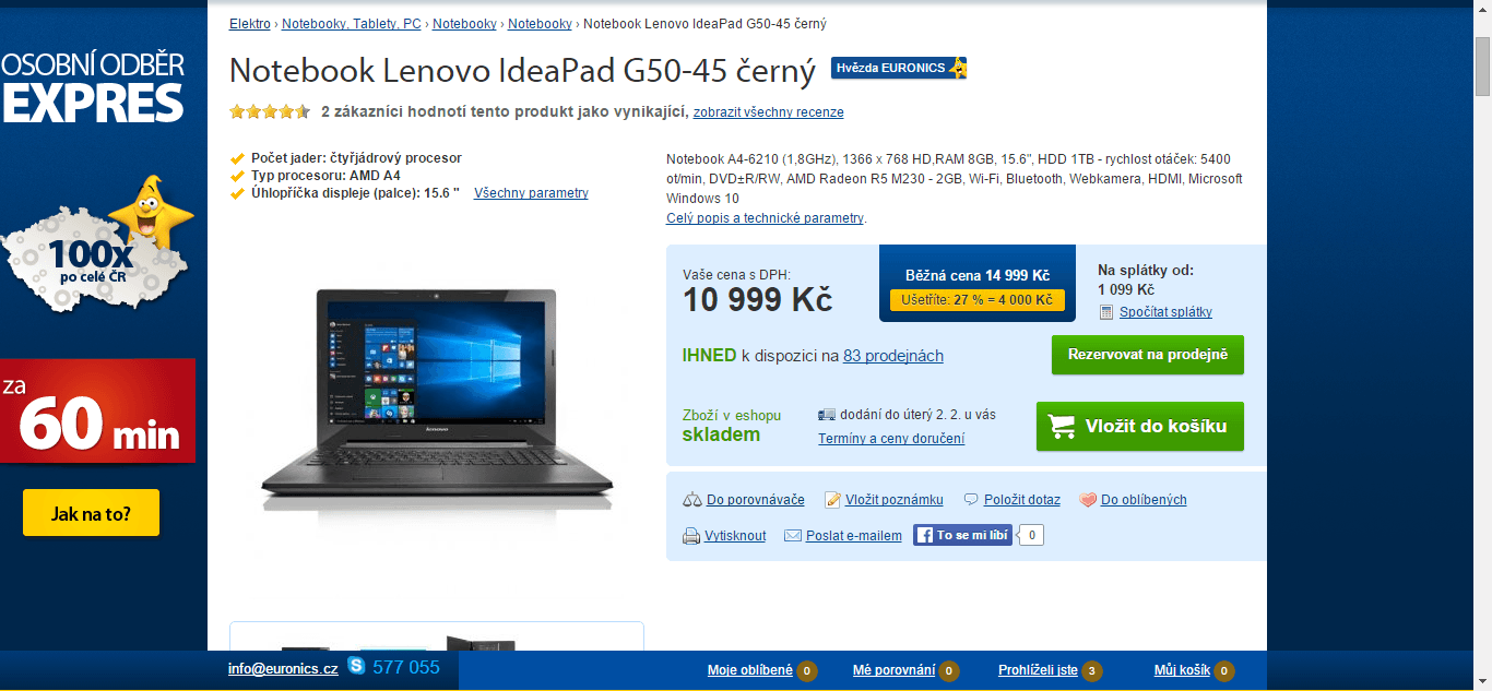 Lenovo, 1,8GHz, 8GB RAM, 2GB grafika, 1TB HDD