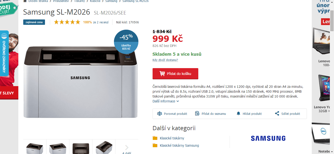 ČB laserová tiskárna Samsung SL-M2026