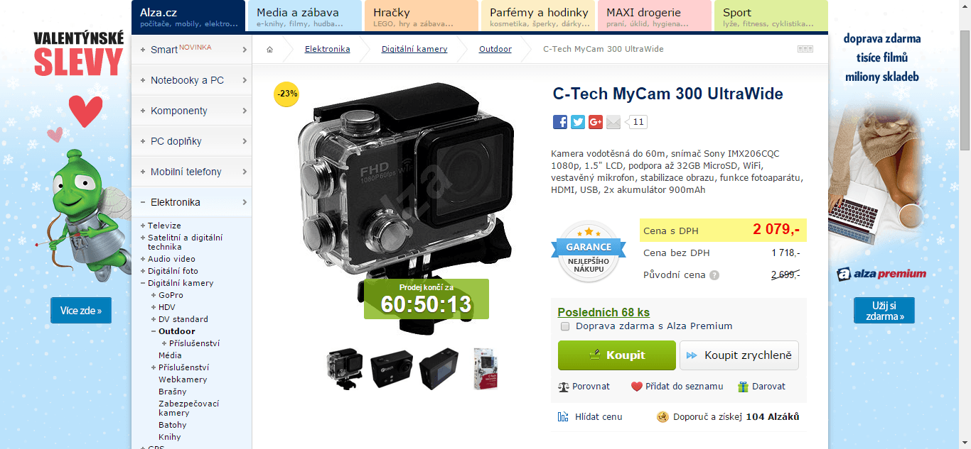 Outdoor kamera C-Tech, 16MPx, 60 metrů