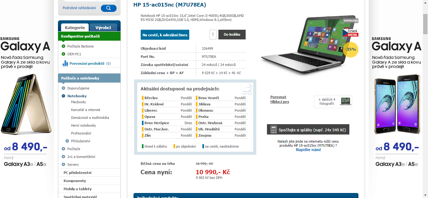 HP, i3, 4GB RAM, 2GB grafika, 15,6"