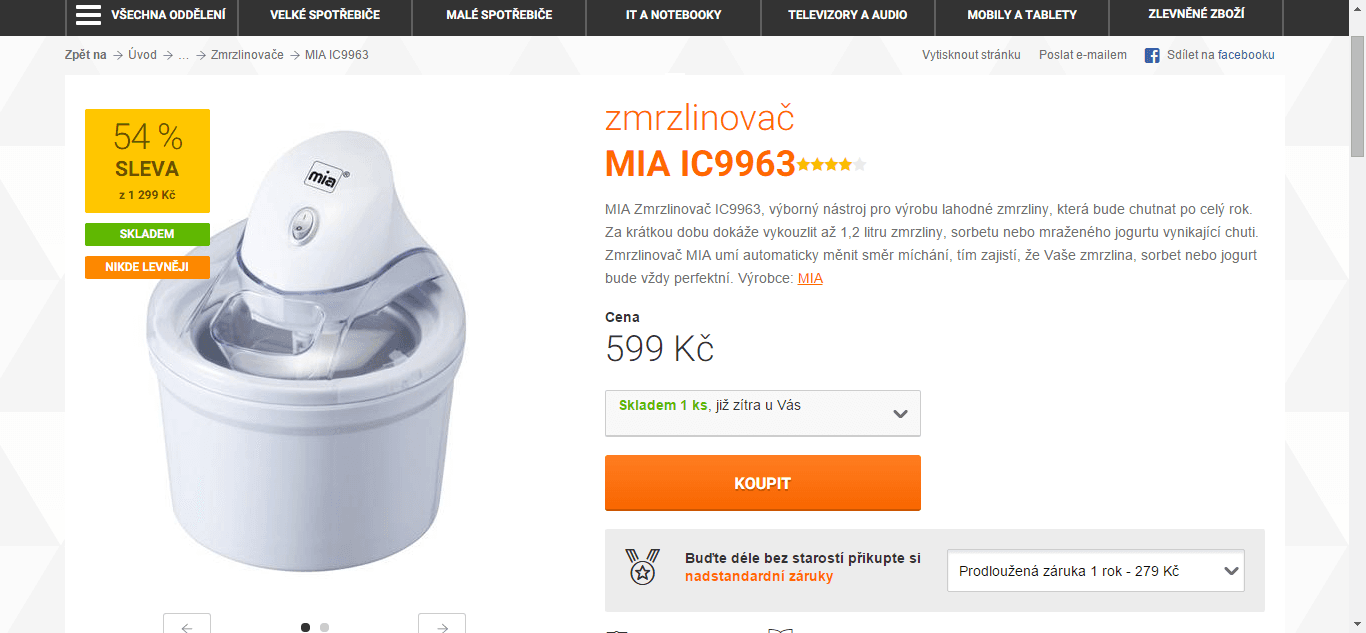 Zmrzlinovač MIA - 1,2 litru