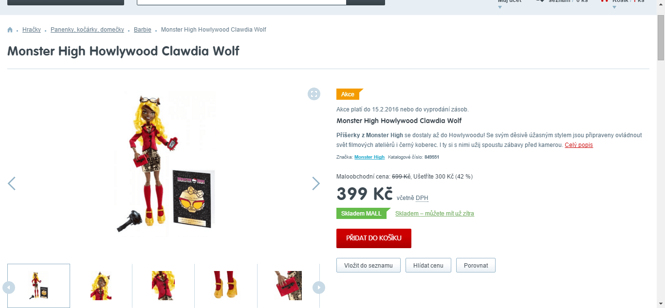 Panenka Mattel Monster High Howlywood 