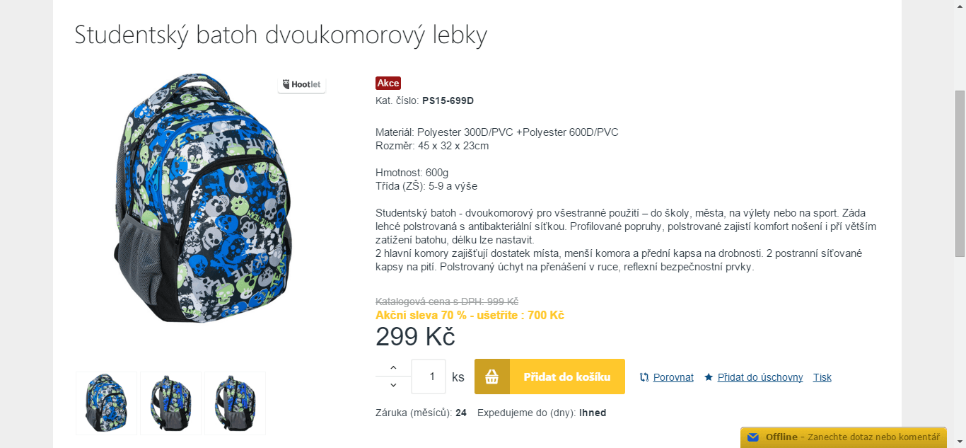 Dvoukomorový batoh do školy Lebky