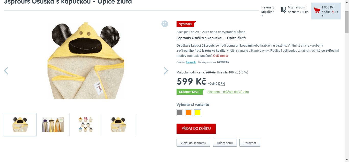 Kojenecká osuška s kapucí - žlutá a šedá