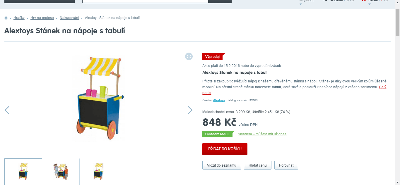 Prodejní stánek pro děti - reálná velikost