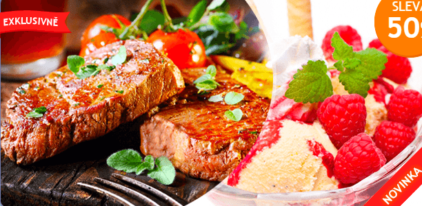 Steakové vepřové menu s oblohou a 3 omáčkami pro 2