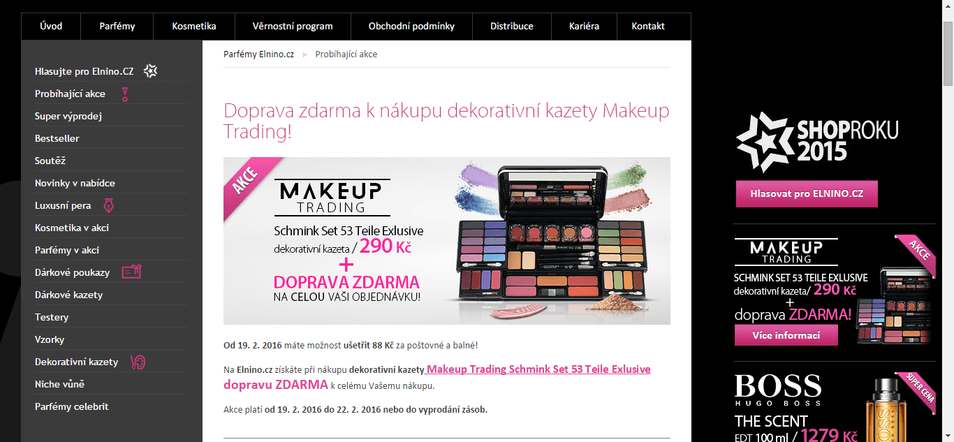 Doprava zdarma k nákupu sady kosmetiky
