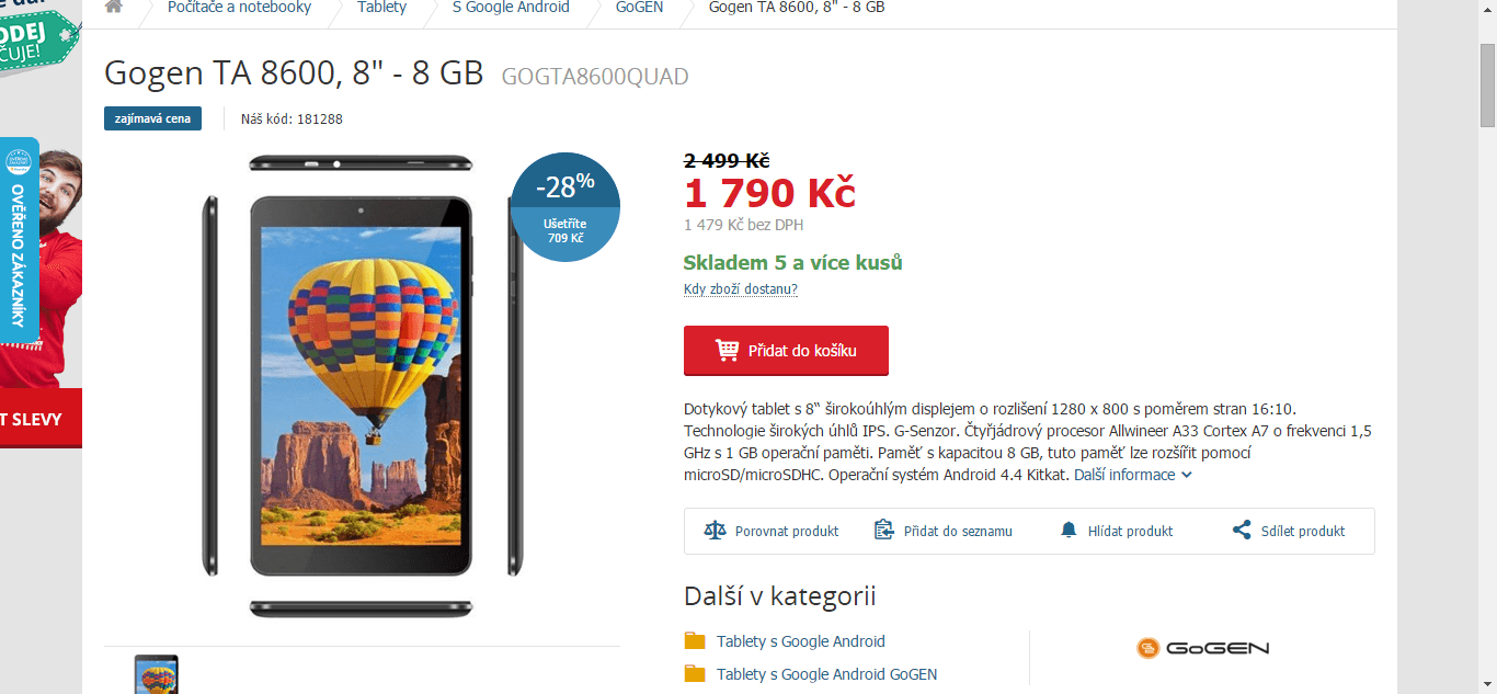 Tablet Gogen, 4x 1,5GHz, 1GB RAM, 8"