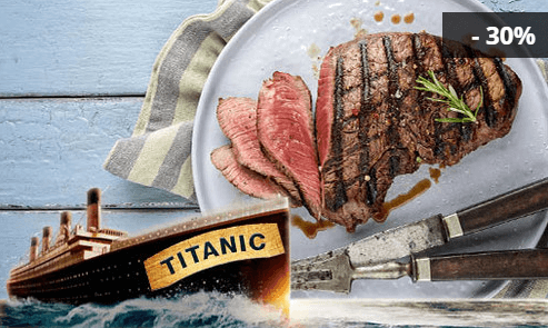 30% sleva na jídla i nápoje v rest.Titanic