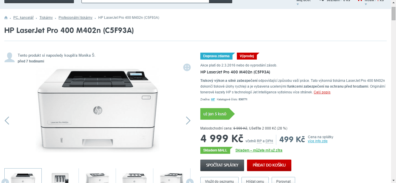Černobílá laserová tiskárna HP 400