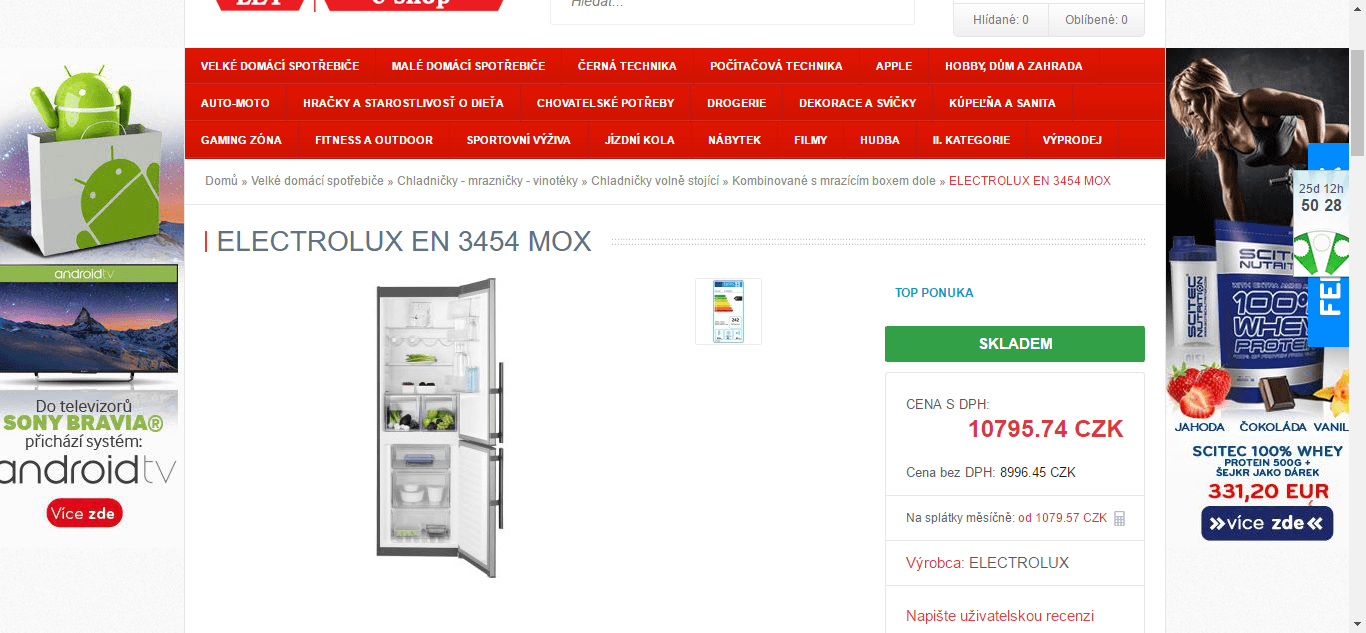 Lednice Electrolux, A++, nerez, displej