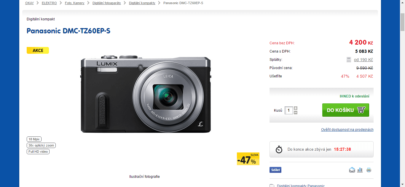 Lumix, 18,1MPx, 30x zoom, Wifi, NFC