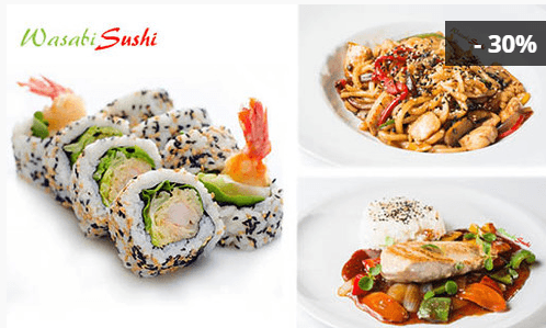 30% sleva na veškerá jídla a nápoje v Wasabi Sushi