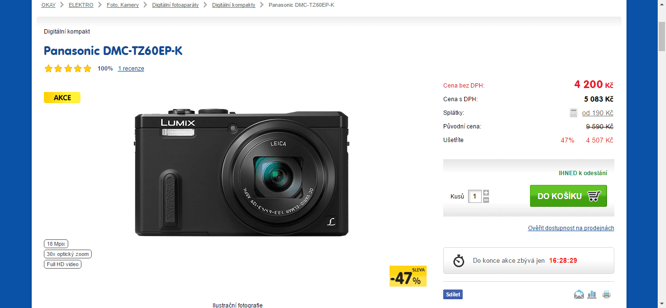 Lumix, 18,1MPx, 30x zoom, Wifi, NFC