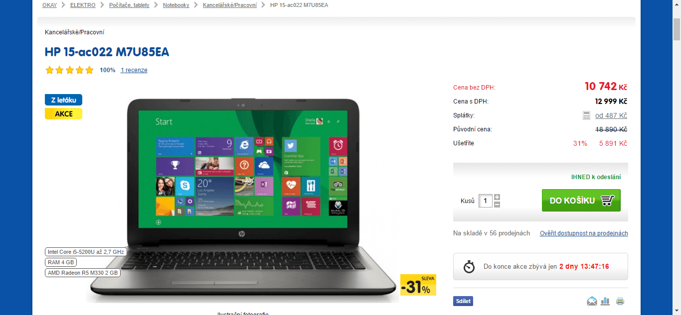 HP, i5 až 2,7 GHz, 4 GB RAM, 2 GB grafika, 15,6"