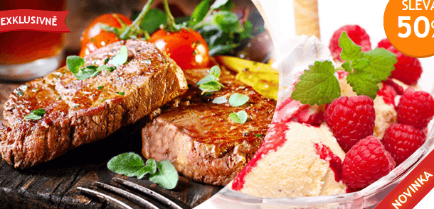 Steakové vepřové menu s oblohou a 3 omáčkami pro 2